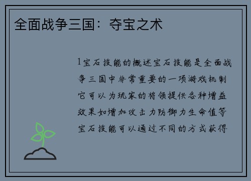 全面战争三国：夺宝之术
